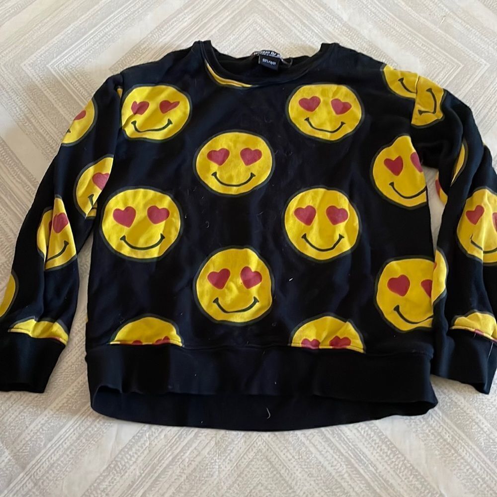 Flowers by Zoe Girls Emoji Heart Smile Black Sweatshirt, Size 6